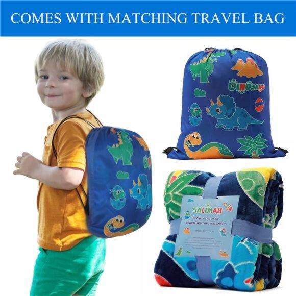 Glow in The Dark Dinosaur Blanket Gifts for 1-10 Year Old Boys Girls - Picture 5 of 7